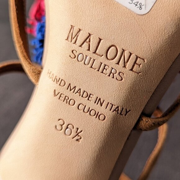 NWOB Malone Souliers Sherry Pompom Fringe Suede Heeled Sandals - Picture 7 of 10